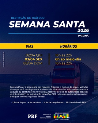 Restrição de tráfego Semana Santa 2026