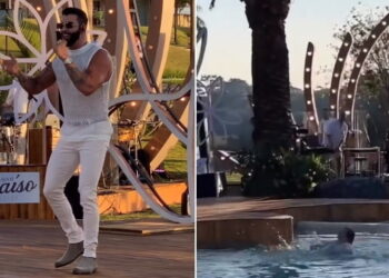 Fã cai na piscina e quase se afoga nas gravações do DVD de Gusttavo Lima