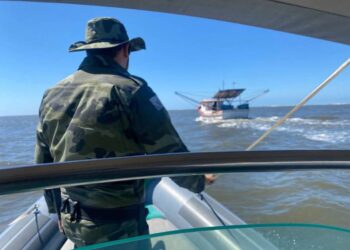 Rede de pesca montada em local proibido é apreendida pela Polícia Ambiental no litoral do estado .