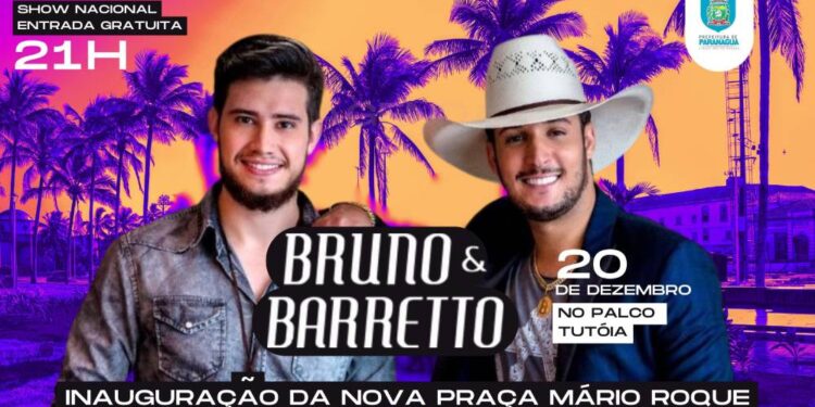 Dupla sertaneja Bruno e Barreto se apresenta em reinauguração da Praça de Eventos Mário Roque