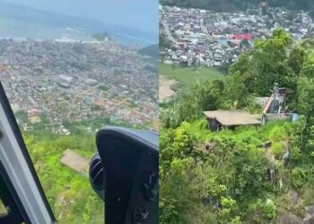 Homem sofre mal súbito durante caminhada no Morro do Teleférico em Matinhos e é resgatado pelo helicóptero Falcão 08