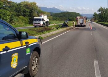 [VÍDEO] Carro pega fogo após cair no canteiro central da BR-277 em Morretes