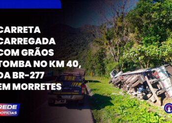 [VÍDEO] Caminhão com problemas mecânicos tomba na BR-277 em Morretes