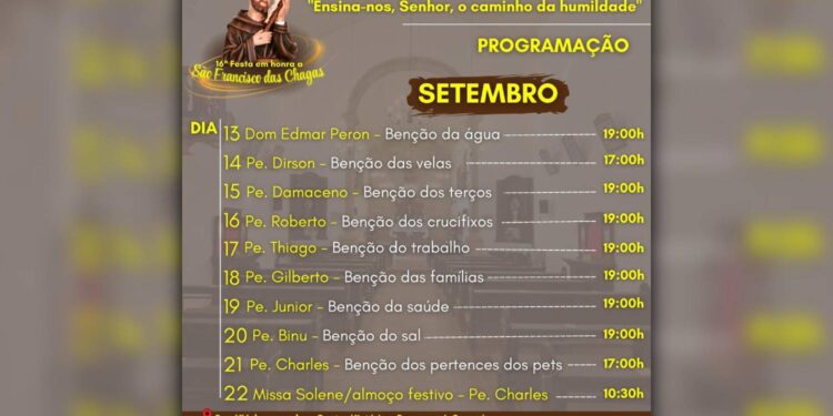 [VÍDEO] Confira a programação para a 16.ª festa em louvor a São Francisco das Chagas