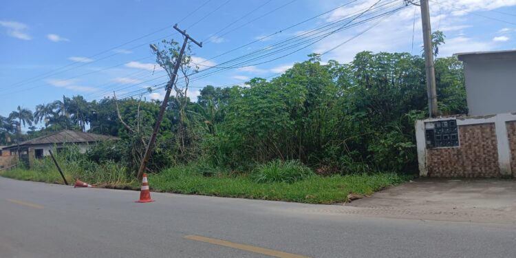 Moradores de Alexandra denunciam risco de acidente com poste pendurado pelos fios há cinco dias