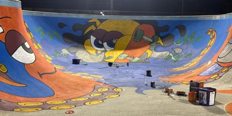 Mutirão transforma pista de skate do Aeroparque em espaço de arte, esporte e lazer