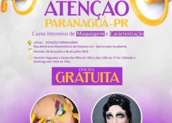 Paranaguá recebe oficina gratuita de maquiagem e caracterização teatral com 50 horas de formação; saiba como se inscrever