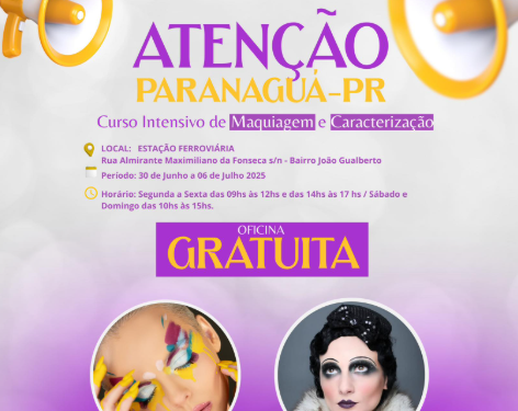 Paranaguá recebe oficina gratuita de maquiagem e caracterização teatral com 50 horas de formação; saiba como se inscrever