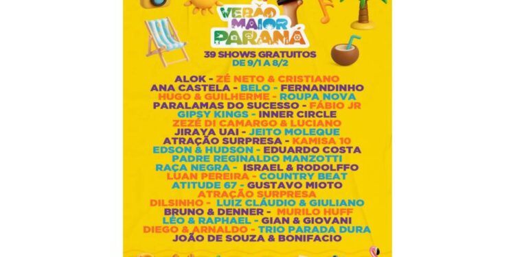 Verão Maior Paraná: confira as atrações dos shows de 2026